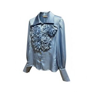 NWOT Jovani vintage Y2K silk Light Blue Floral Blouse size 4
